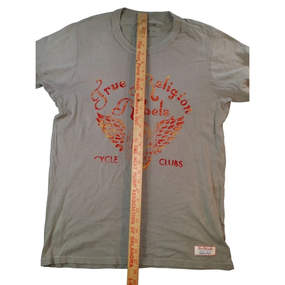 True‎ Religion Rebels Biker Graphic Tee Medium Khaki Winged Cycle Club Horseshoe